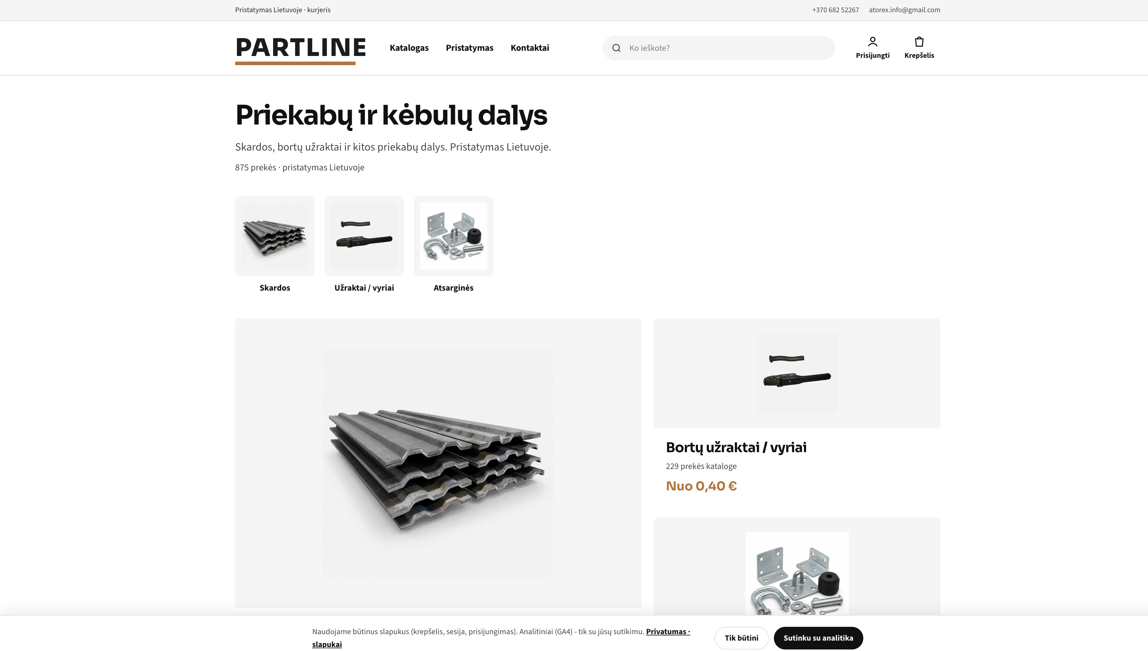 Partline live e-shop homepage